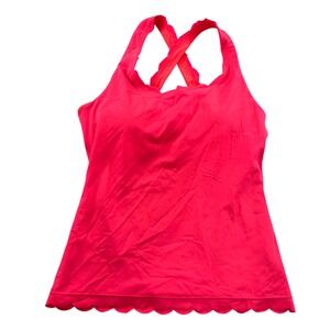 Kiava Neon Pink Scalloped Hem Crisscross Back Athletic Tankini Swim Top Sz M